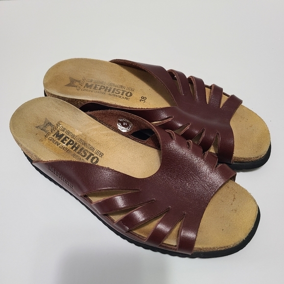 MEPHISTO Brown Open Toe‎ Slide Sandals Size 38 - Picture 1 of 8